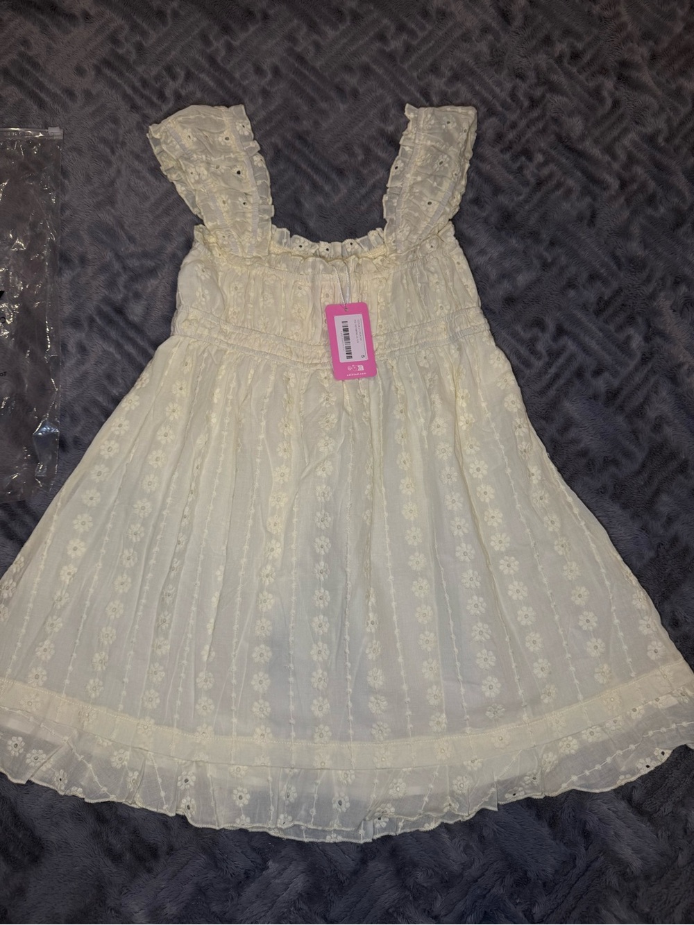 Edikted Pastel Yellow Eyelet Babydoll Dress with Ruffle Sleeves - Picture 2 of 4
